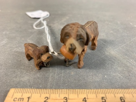 Miniature Wood Carved St.Bernard & Pup