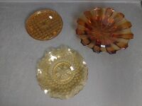 Mid Century Amber Glass Fruit Bowl with 2 Amber Glass Platters - 2