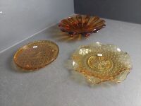 Mid Century Amber Glass Fruit Bowl with 2 Amber Glass Platters - 3