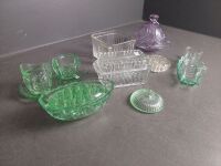 Mixed Lot of Depression Glass inc Butter Dishes, Vase & Suger/Creamer - 2