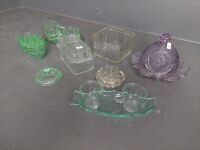 Mixed Lot of Depression Glass inc Butter Dishes, Vase & Suger/Creamer - 3