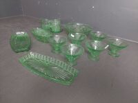 Mixed lot of Green Depression Glass - 3