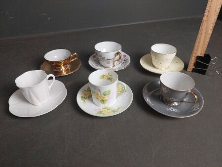 6 Miniture Fine Bone China Cups & Saucers inc Shelley, Royal Standard & Adderley