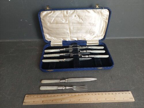 Antique Hardy Brothers Pearl Handled Fish Knives / Forks stamped Hardy Bros