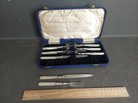 Antique Hardy Brothers Pearl Handled Fish Knives / Forks stamped Hardy Bros