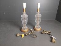 Pair Cut Glass Table Lamps no Shades - 3