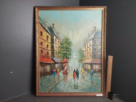 Oil on Board Impressionist Street Scene