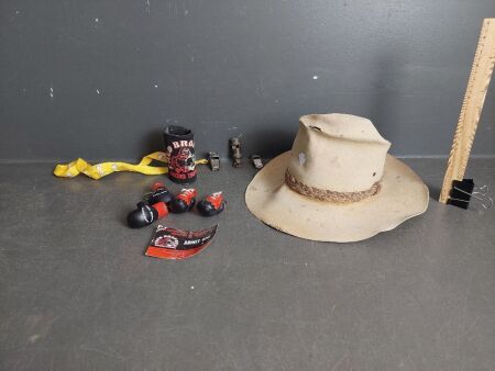 Assorted Fred Brophy Boxing Tent Memorabilia inc. Miniature Boxing Gloves, Whistles, Ticket, Hat etc