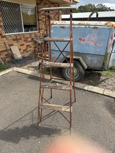 Steel Rusted Industrial Ladder with Wooden Steps