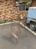 Steel Rusted Industrial Ladder with Wooden Steps - 2