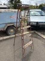 Steel Rusted Industrial Ladder with Wooden Steps - 3