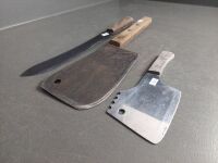 W Gilpen England Meat Cleaver with Small Stainless Meat Cleaver & Large Wooden Handled Knife - 3