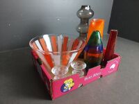 Mid Century Coloured Glass Bowl, Vases, Jug & Candle Sticks - 3