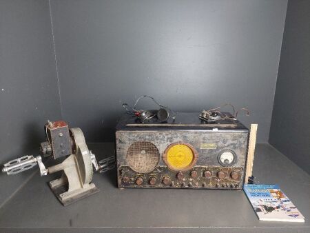 Vintage A.H Traeger Transceiver with Pedal Generator, Morse Coder and Headphones + -Traeger The Pedal Man- Book