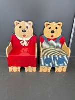 Solid Timber Hand Painted Kids Teddy Bear Chairs