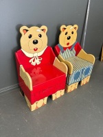 Solid Timber Hand Painted Kids Teddy Bear Chairs - 2