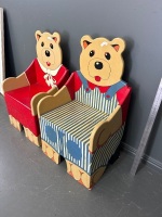 Solid Timber Hand Painted Kids Teddy Bear Chairs - 3