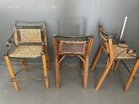 3 Metal Wood and Rattan Bar Stools with Arm & Foot Rests - 3