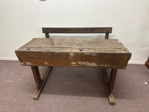 Antique School Desk with Ink Wells