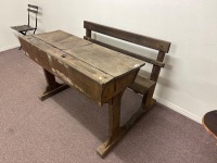 Antique School Desk with Ink Wells - 2