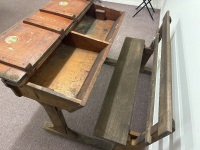 Antique School Desk with Ink Wells - 3