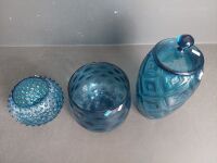 Large Blue Glass Lot with Jar & Bowls - 2