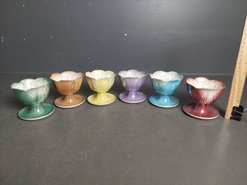 6 Lustreware Footed Desert Bowls