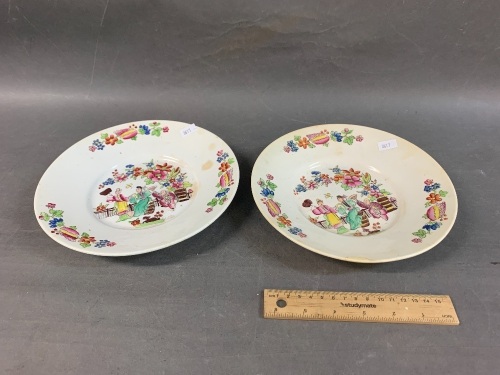 Pair of Antique Hand Painted Chinese Creamware Bowls