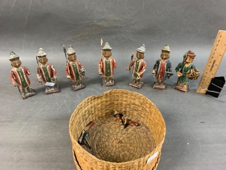Collection of 7 Vintage Hand Carved and Painted Indian Soldiers