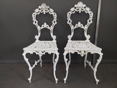 Pair of Cast Alloy French Lace Work Chairs 