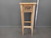 Wooden Stool/Stand with Carved Panels - made from Recycled Timber