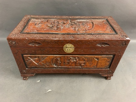 Carved Camphorwood Chest with Brass Fittings