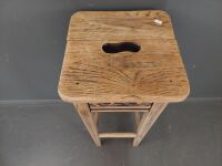 Wooden Stool/Stand with Carved Panels - made from Recycled Timber - 2