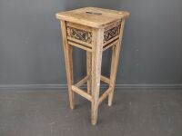 Wooden Stool/Stand with Carved Panels - made from Recycled Timber - 3