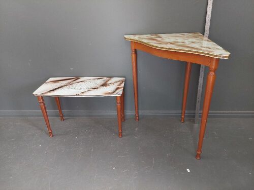 Art Deco Tables with faux marble and glass