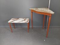 Art Deco Tables with faux marble and glass