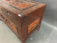 Carved Camphorwood Chest with Brass Fittings - 4