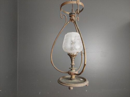 Copper Hanging/Standing Gas Lamp with Etched Shade