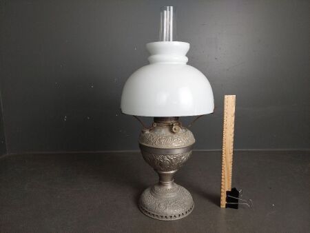 Vintage Juno (USA) Oil Lamp with White Glass Shade, and Chimney