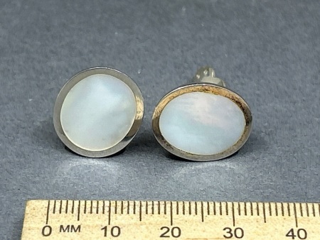 Vintage Mother of Pearl Sterling Silver Clip on Earings - Stamped 925