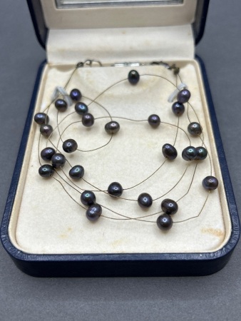 Misaki Black Cultured Pearl Necklace - Genuine Japanese