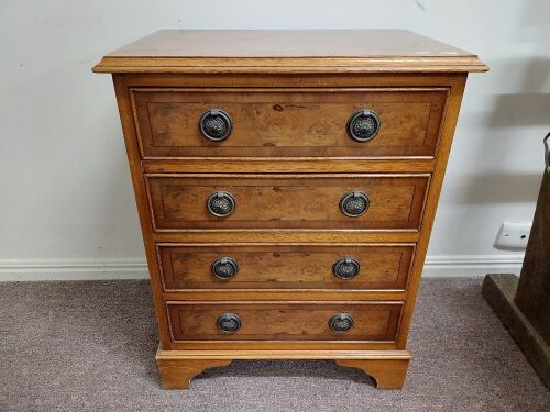 Beautiful Wooden 4 Draw Bedside Table with Brass Handles