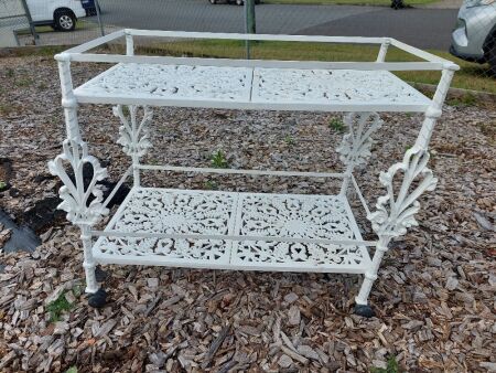 White Cast Alloy Garden / Drinks Trolley on wheels