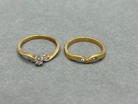 Cast & Hand Assembled Yellow & White Gold Two Ring Set with diamonds size M - 2