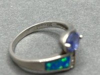 Silver Ring with Tanzanite - Opal - Zircon - Stamped 925 - Size P - 2