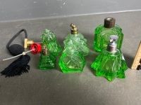 Green Depression Glass Perfume Bottles - 1 Uranium Glass - 2