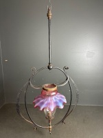 Hanging Metal Gas Lamp with Vaseline/Uranium Glass Shade - 2