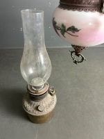 Miller Hanging Oil Lamp with Hand Painted Shade and Font with Drop-in Brass Tank - 4