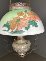 Miller Hanging Oil Lamp with Embossed Metal Font and Hand Painted Shade - 3