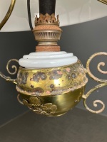 Hanging Brass Oil Lamp (converted to electric) with White Glass Shade - 3